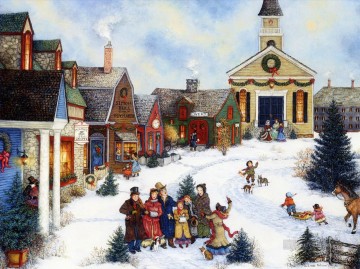 村の子供たちのクリスマスキャロル Oil Paintings
